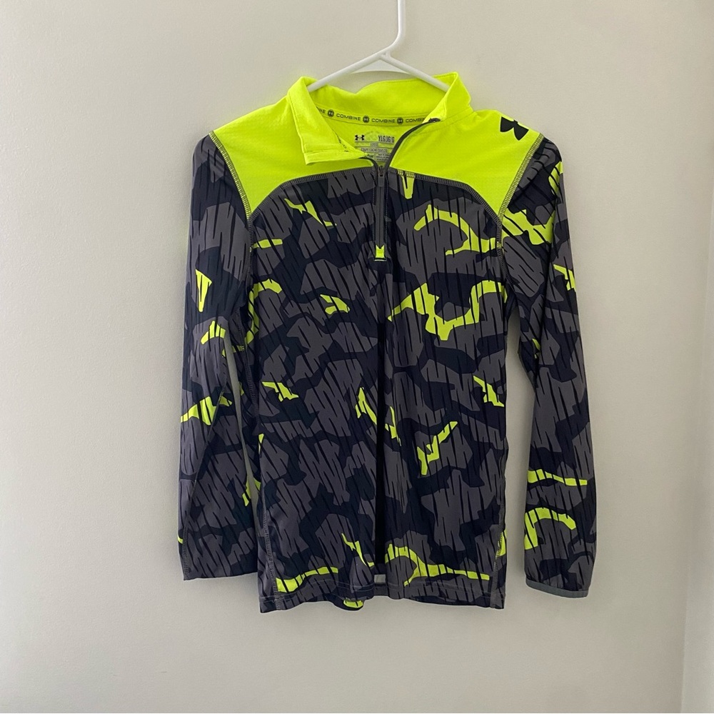 Under Armour Combine 1/4 Zip Long Sleeve Pullover Youth Sz Large Neon Green